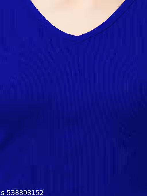 Casual Polyster Blend V-Neck Long Sleeves Purple Stylish Crop Top(17"Inches)