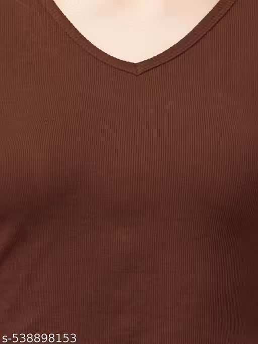 Casual Polyster Blend V-Neck Long Sleeves Purple Stylish Crop Top(17"Inches)