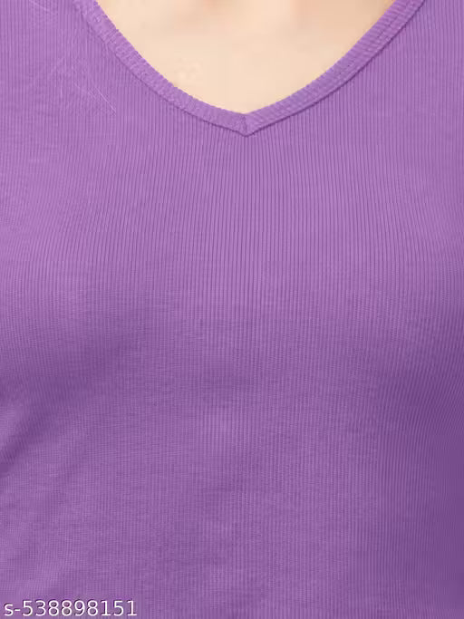 Casual Polyster Blend V-Neck Long Sleeves Purple Stylish Crop Top(17"Inches)
